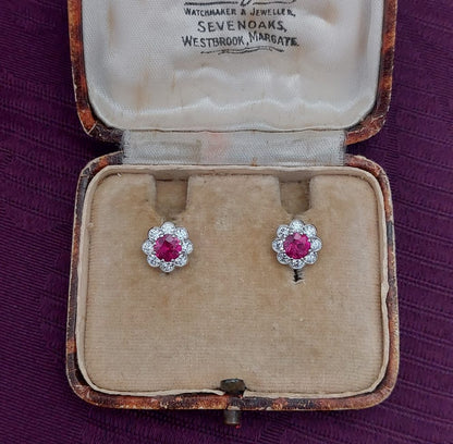 1.24ct Ruby and Diamond Daisy Cluster Earrings