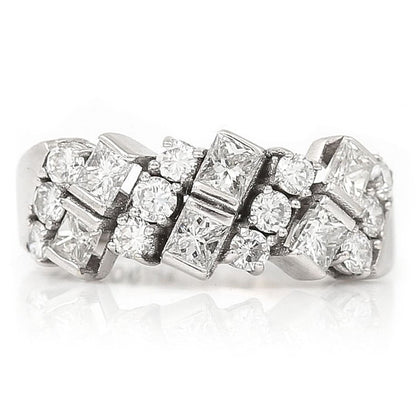 1.25ct Princess and Brilliant Diamond Half Eternity Band Ring in 18ct White Gold