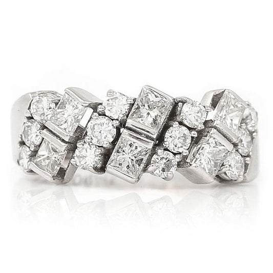 1.25ct Princess and Brilliant Diamond Half Eternity Band Ring in 18ct White Gold