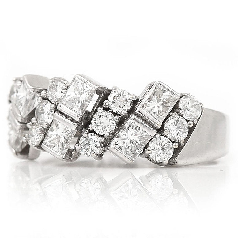 1.25ct Princess and Brilliant Diamond Half Eternity Band Ring in 18ct White Gold
