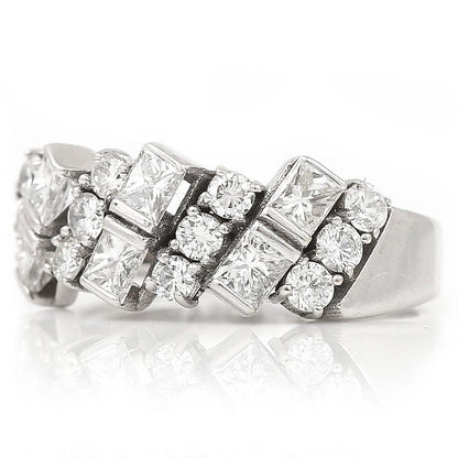 1.25ct Princess and Brilliant Diamond Half Eternity Band Ring in 18ct White Gold