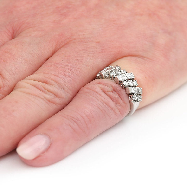 1.25ct Princess and Brilliant Diamond Half Eternity Band Ring