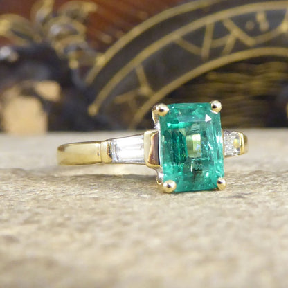 1.26ct Emerald Ring with Baguette Cut Diamond Shoulders