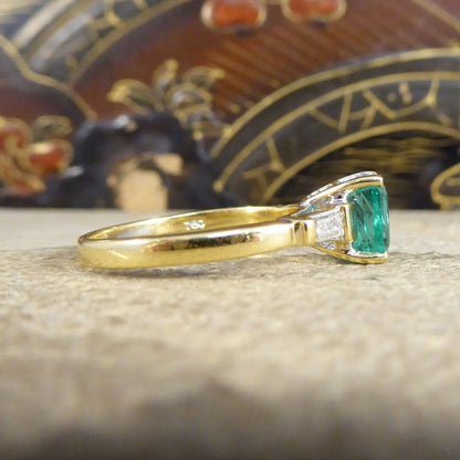 1.26ct Emerald Ring with Baguette Cut Diamond Shoulders