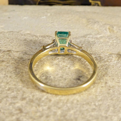 1.26ct Emerald Ring with Baguette Cut Diamond Shoulders