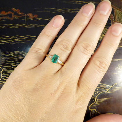 1.26ct Emerald Ring with Baguette Cut Diamond Shoulders