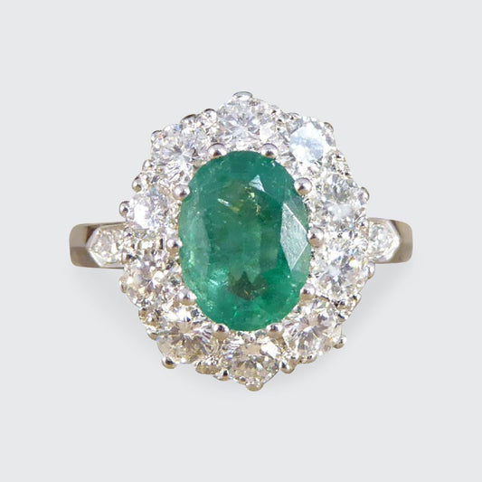 1.30ct Emerald and Diamond Cluster Ring in Platinum