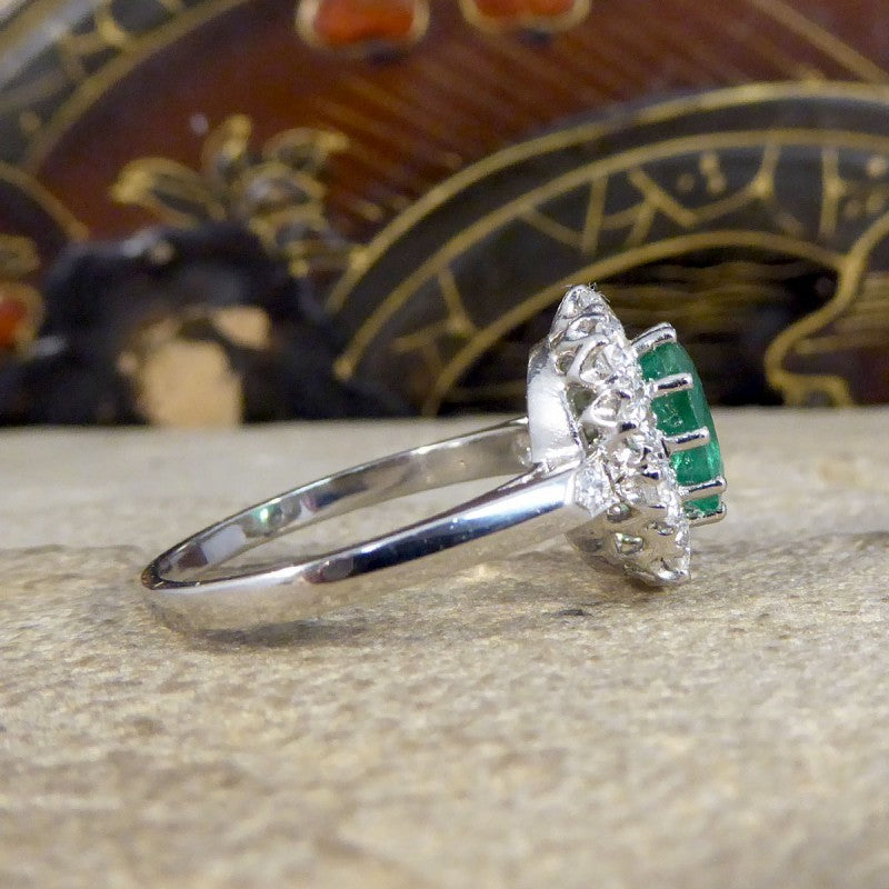 1.30ct Emerald and Diamond Cluster Ring in Platinum
