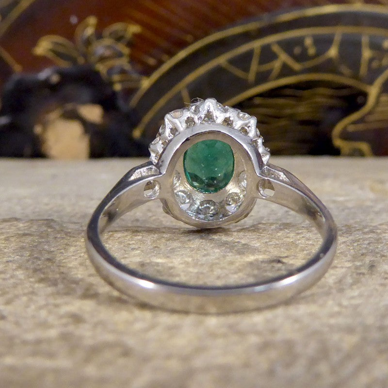 1.30ct Emerald and Diamond Cluster Ring in Platinum
