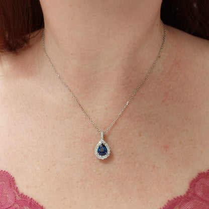 1.31ct Pear Cut Sapphire and Diamond Cluster Pendant