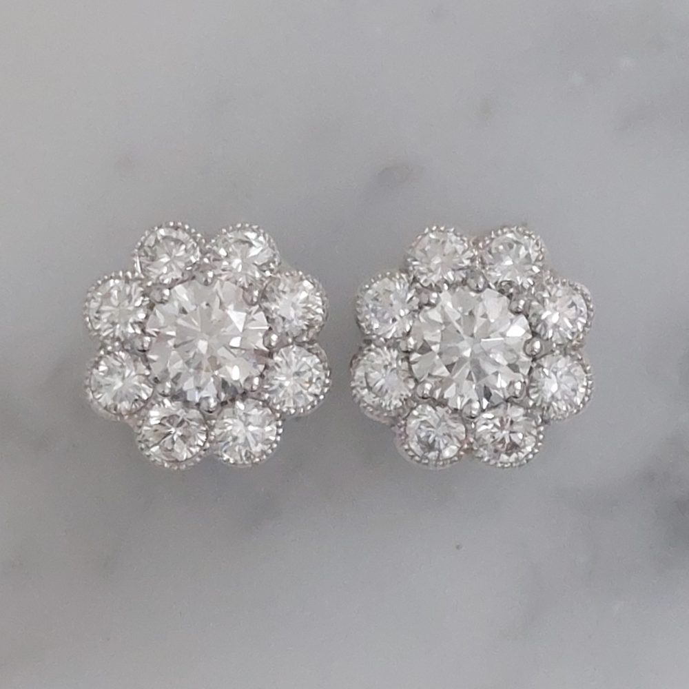 1.35ct Diamond Daisy Cluster Stud Earrings