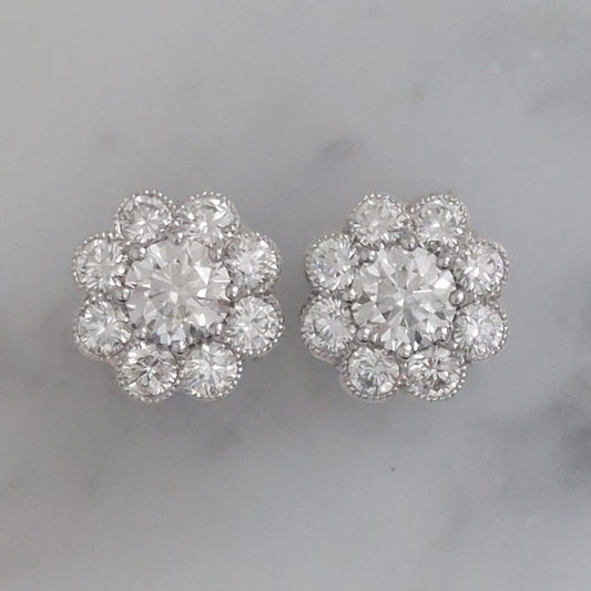 1.35ct Diamond Daisy Cluster Stud Earrings