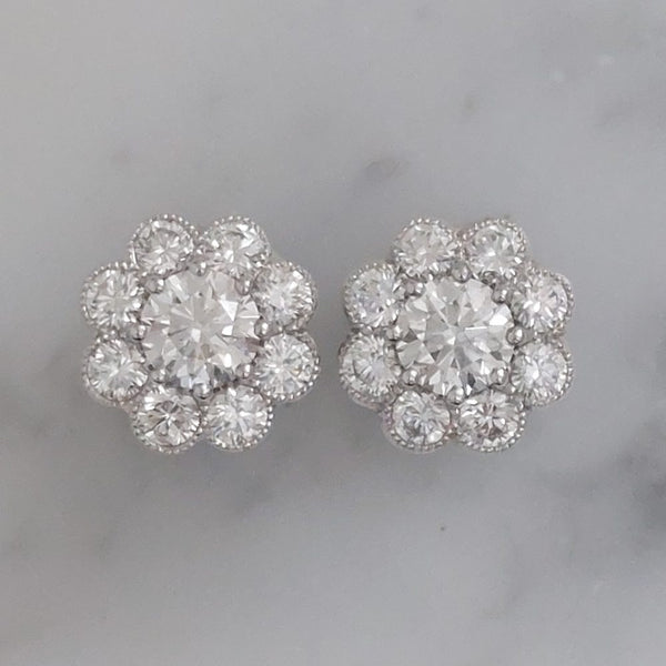 1.35ct Diamond Daisy Cluster Stud Earrings