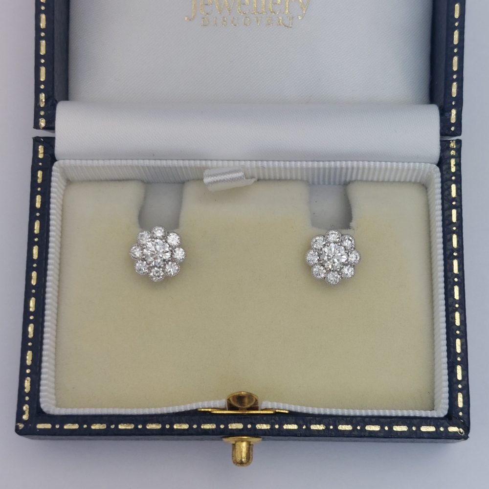 1.35ct Diamond Daisy Cluster Stud Earrings