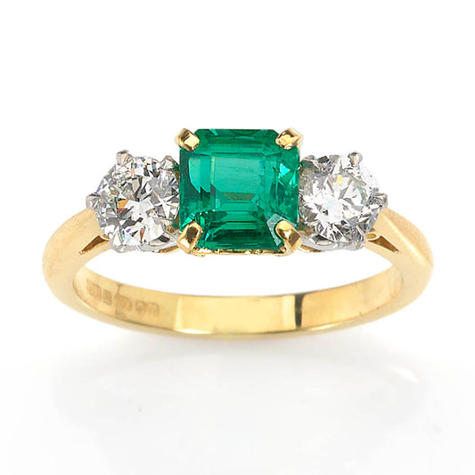 1.35ct Emerald and Diamond Three Stone Ring
