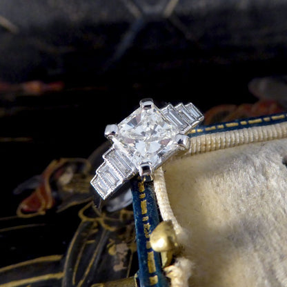 1.37ct Radiant Cut Diamond Ring with Baguette Cut Shoulders