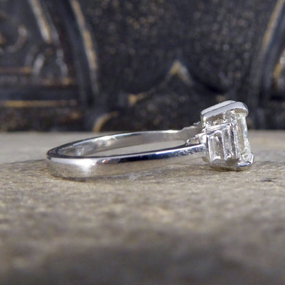 1.37ct Radiant Cut Diamond Ring with Baguette Cut Shoulders