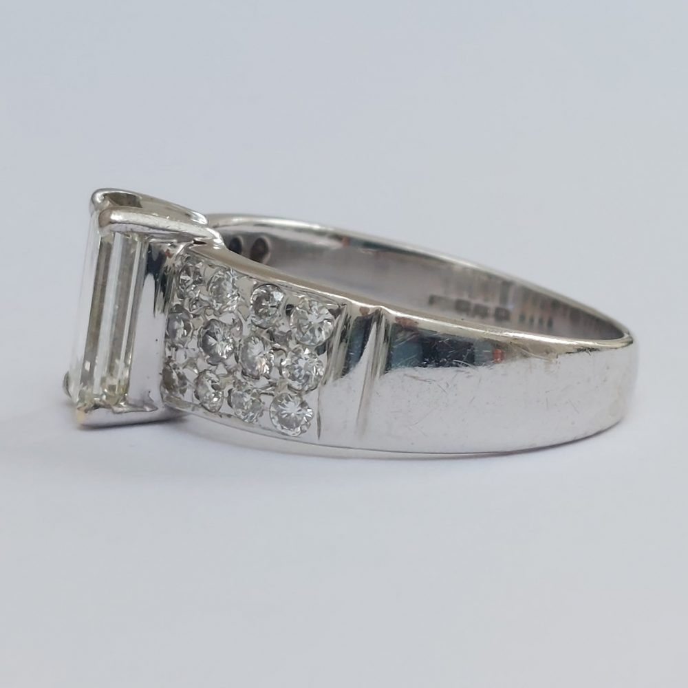 1.40ct Emerald Cut Diamond Ring with Pavé Diamond Shoulders