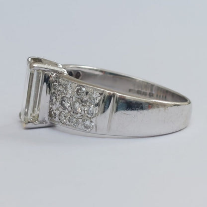 1.40ct Emerald Cut Diamond Ring with Pavé Diamond Shoulders