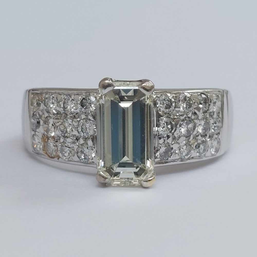 1.40ct Emerald Cut Diamond Ring with Pavé Diamond Shoulders