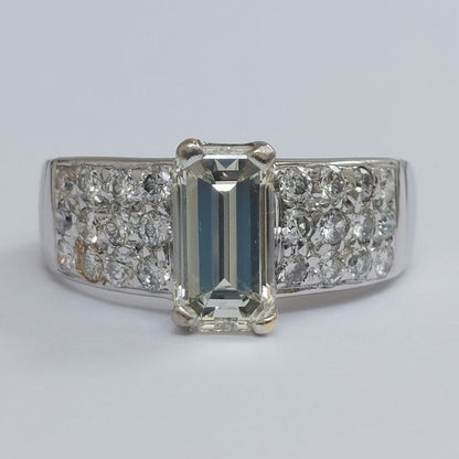 1.40ct Emerald Cut Diamond Ring with Pavé Diamond Shoulders