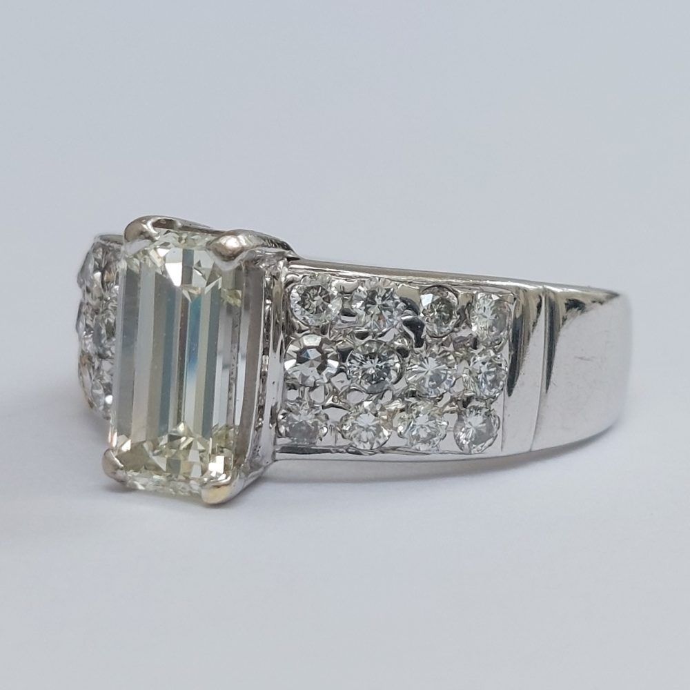 1.40ct Emerald Cut Diamond Ring with Pavé Diamond Shoulders