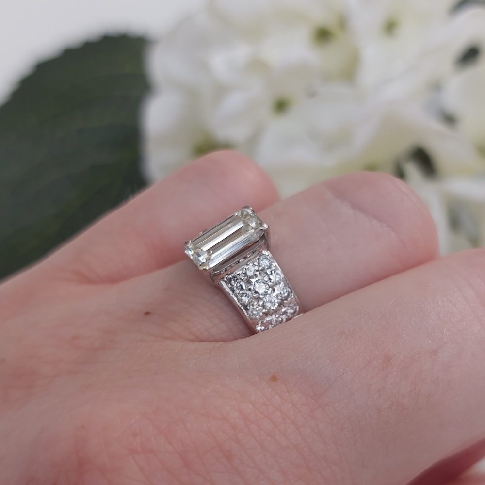 1.40ct Emerald Cut Diamond Ring with Pavé Diamond Shoulders