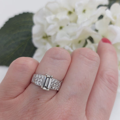 1.40ct Emerald Cut Diamond Ring with Pavé Diamond Shoulders