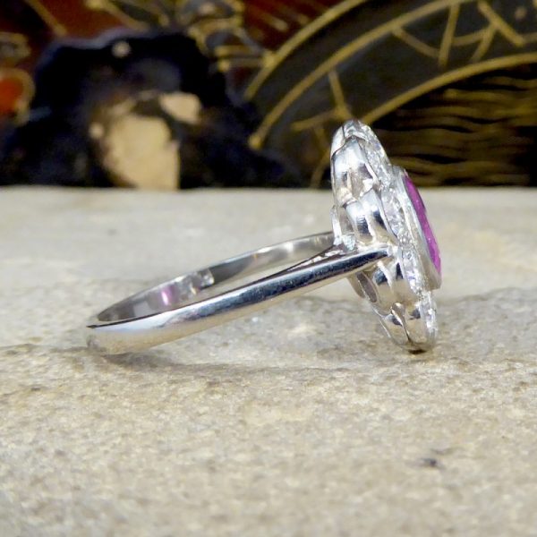 1.40ct Pink Sapphire and Diamond Oval Cluster Platinum Ring