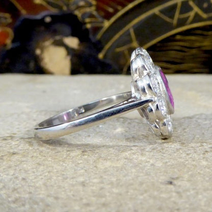 1.40ct Pink Sapphire and Diamond Oval Cluster Platinum Ring