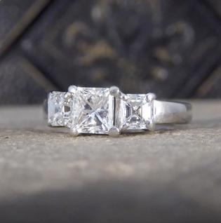 1.47ct Princess Cut and Asscher Cut Diamond Three Stone Ring