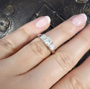 1.47ct Princess Cut and Asscher Cut Diamond Three Stone Ring