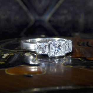 1.47ct Princess Cut and Asscher Cut Diamond Three Stone Ring