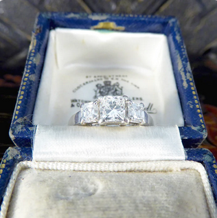 1.47ct Princess Cut and Asscher Cut Diamond Three Stone Ring