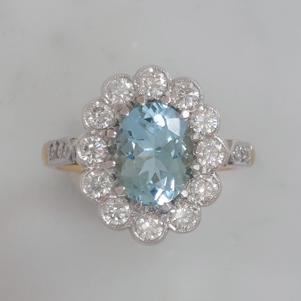 1.50ct Aquamarine and Diamond Cluster Ring