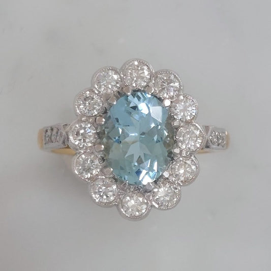 1.50ct Aquamarine and Diamond Cluster Ring