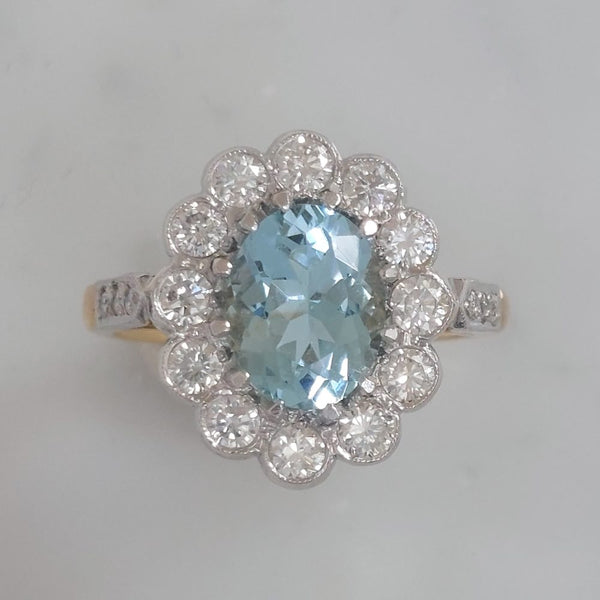 1.50ct Aquamarine and Diamond Cluster Ring