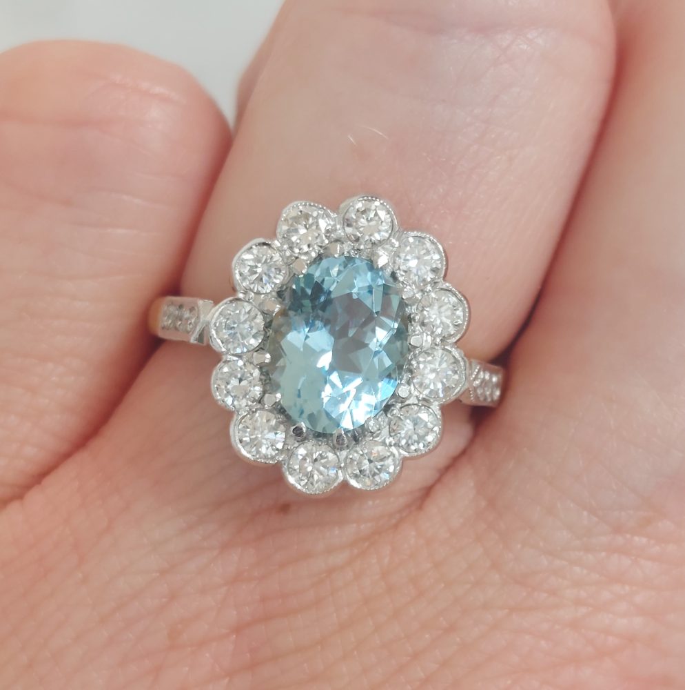 1.50ct Aquamarine and Diamond Cluster Ring