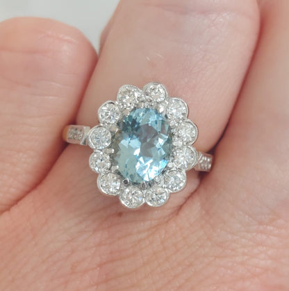 1.50ct Aquamarine and Diamond Cluster Ring