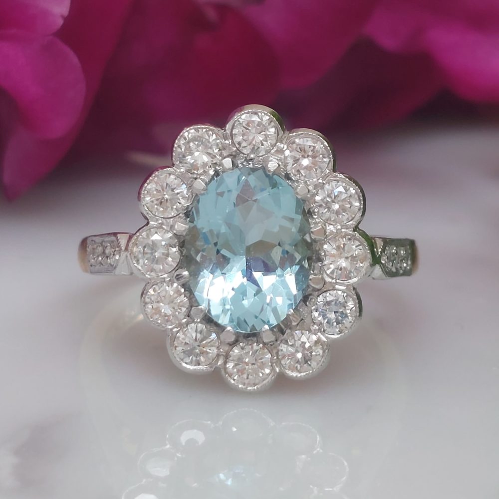 1.50ct Aquamarine and Diamond Cluster Ring