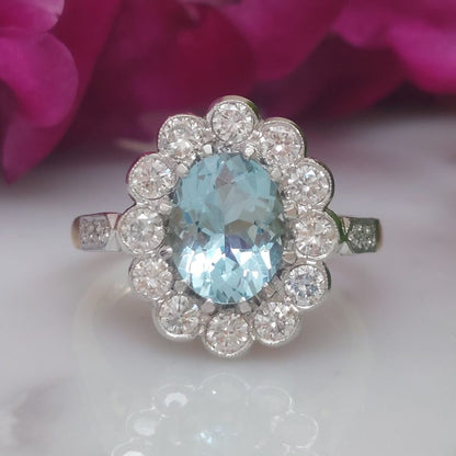 1.50ct Aquamarine and Diamond Cluster Ring