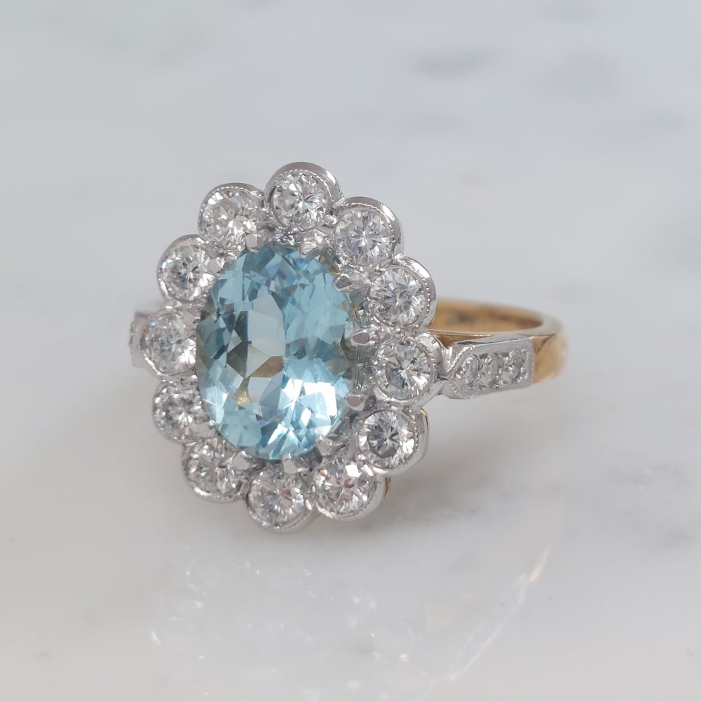 1.50ct Aquamarine and Diamond Cluster Ring