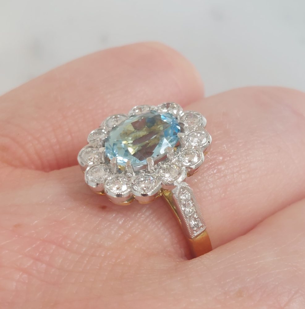1.50ct Aquamarine and Diamond Cluster Ring