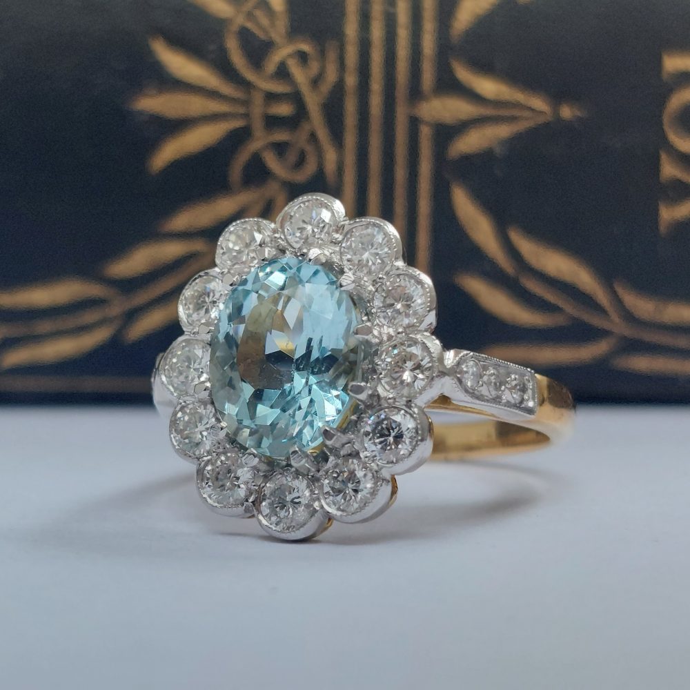 1.50ct Aquamarine and Diamond Cluster Ring