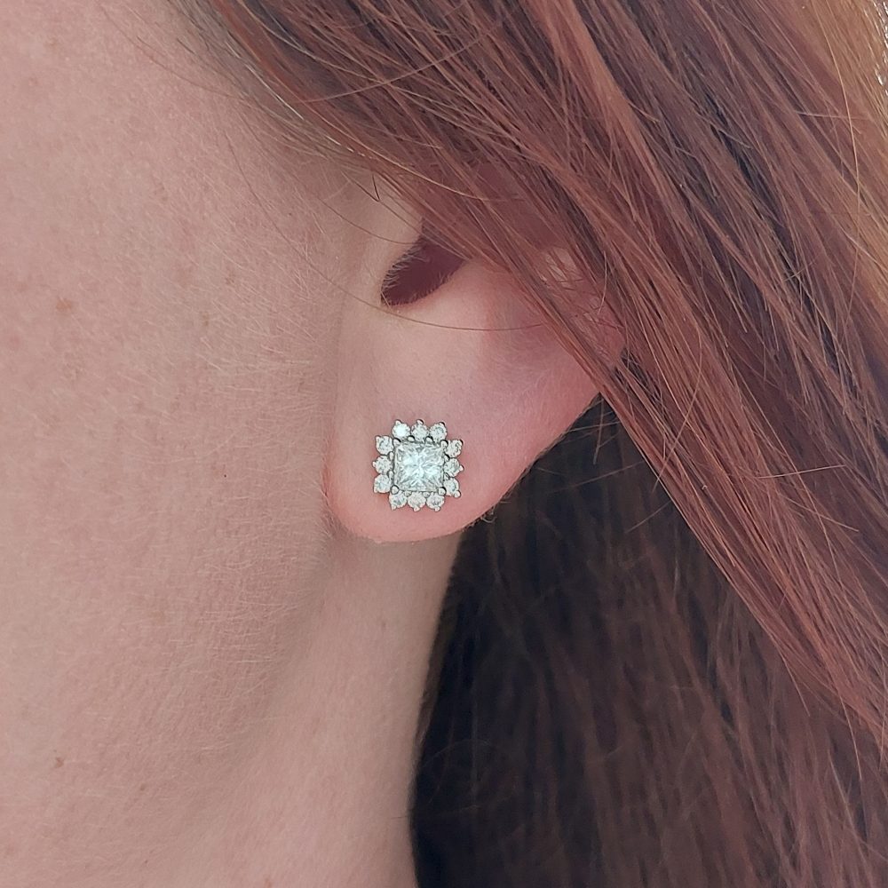1.50ct Princess Cut Diamond Cluster Earrings