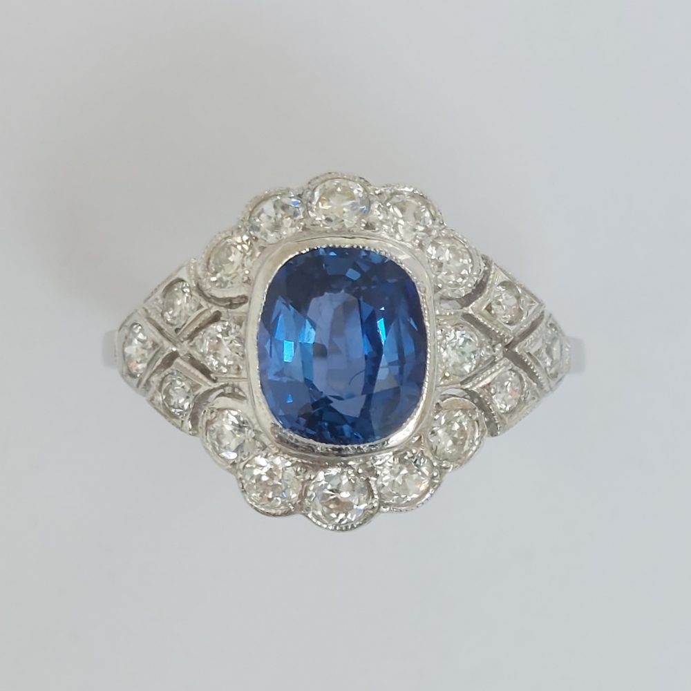 1.50ct Sapphire and Diamond Geometric Cluster Dress Ring in Platinum