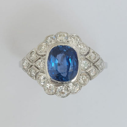 1.50ct Sapphire and Diamond Geometric Cluster Dress Ring in Platinum