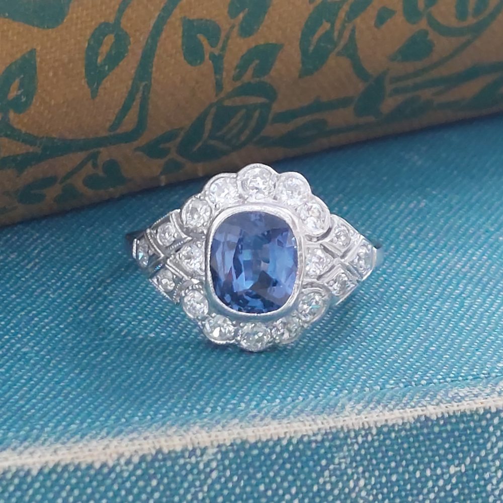 1.50ct Sapphire and Diamond Geometric Cluster Dress Ring in Platinum