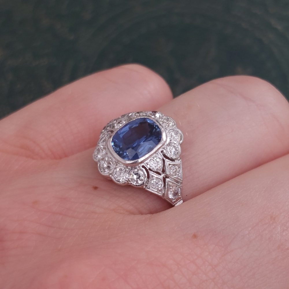 1.50ct Sapphire and Diamond Geometric Cluster Dress Ring in Platinum
