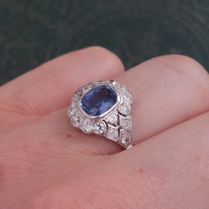 1.50ct Sapphire and Diamond Geometric Cluster Dress Ring in Platinum